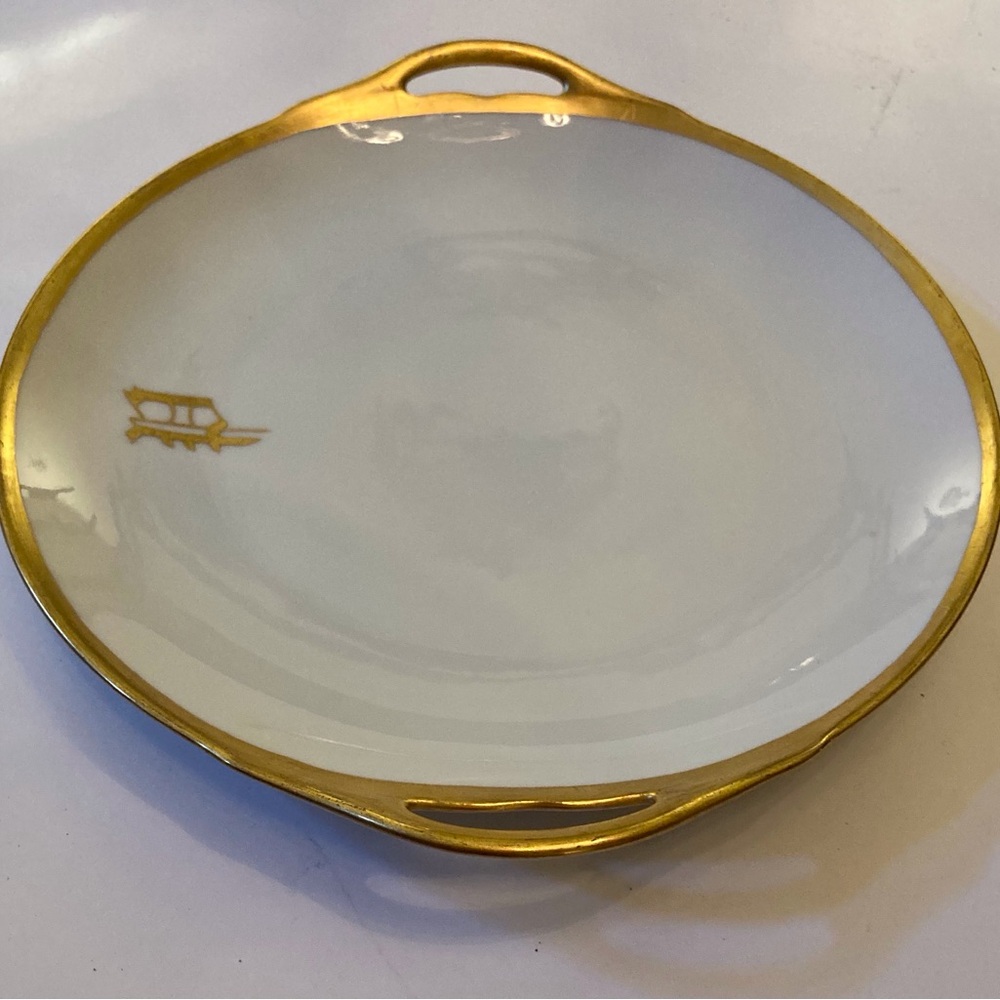 Antique art deco round porcelain serving/dressing table platter gloss white/gold - Picture 10 of 13